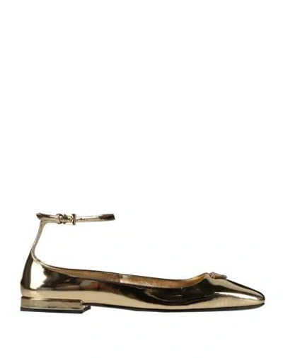 Prada Woman Ballet Flats Gold Size 8 Leather