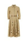 Prada Mirror Embellished Belted Midi Dress In Brown