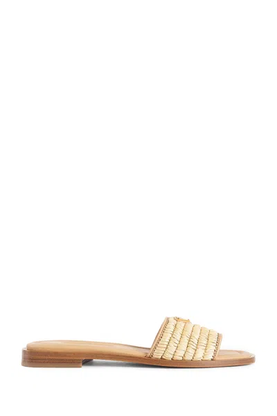 Prada Beige Raffia And Leather Slippers In Neutral