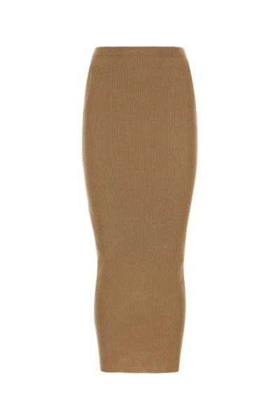 Prada Woman Biscuit Silk Skirt In Brown
