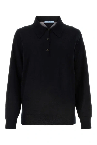 Prada Black Cashmere Polo Shirt