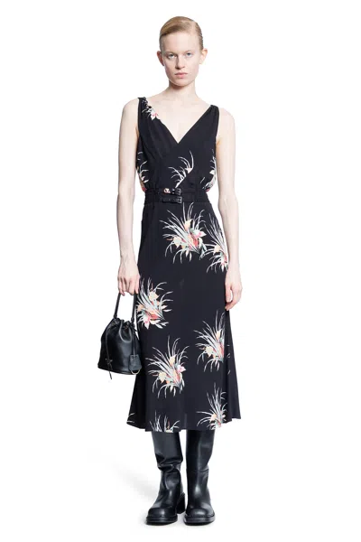 Prada Print Viscose Midi Dress In Black