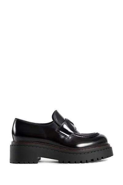 Prada Chocolate Calfskin Platform Loafers In Nero