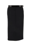 Prada Wool Belted Midi Skirt In Black