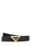 Prada Leather Belt With Adjustable Length And Gold-tone Hardware In Black