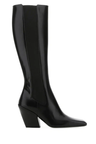 PRADA PRADA WOMAN BLACK LEATHER BOOTS