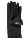 Prada Leather Gloves With Zippered Pocket And Stitched Detailing In Black