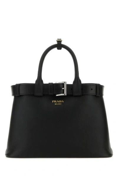 Prada Woman Black Leather  Buckle Medium Handbag