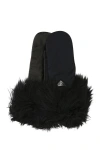 Prada Nylon And Nappa Leather Gloves With Fur Trim In Black
