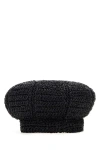 Prada Woman Black Rafia Baker Boy Hat In Black