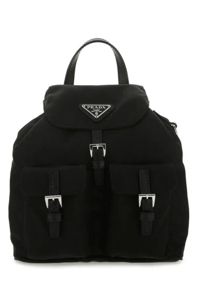 Prada Woman Black Re-nylon Crossbody Bag In Pattern