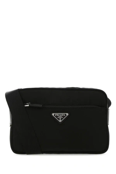 Prada Nylon Rectangular Shoulder Bag With Adjustable Strap In Black