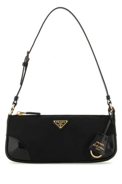 Prada Re-edition 2002 Black Re-nylon Shoulder Bag With Logo Women