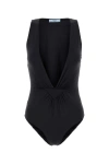 Prada Deep V-neck Swimsuit In Black