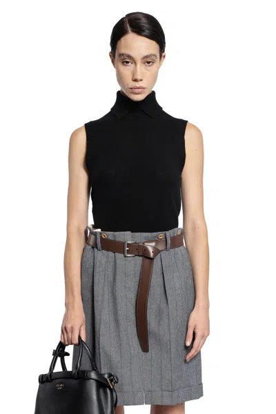 Prada Gessato Belted Paperbag Skirt In Grey