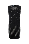 Prada Embroidered Georgette Sleeveless Dress In Black