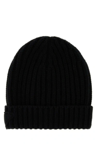 Prada Woman Black Wool Blend Beanie Hat