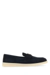Prada Navy Blue Suede Loafers In Blue