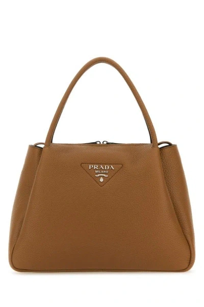 Prada Woman Brown Leather Large Handbag