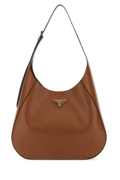 Prada Large Leather Shoulder Bag Women In Brown