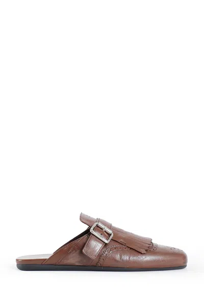Prada Shuffle Fringed Leather Mules In Brown