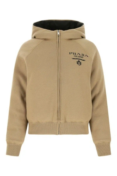 PRADA PRADA WOMAN CAMEL CASHMERE BLEND DOWN JACKET