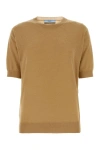 Prada Superfine Cashmere Short-sleeve Sweater In Animal Print
