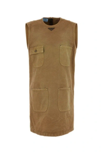 Prada Mini Abito In Cotone Cammello Donna In Beige