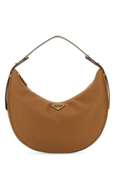 PRADA PRADA WOMAN CARAMEL LEATHER BIG ARQUÃ¨ HANDBAG