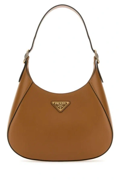 Prada Woman Caramel Leather Shoulder Bag In Brown