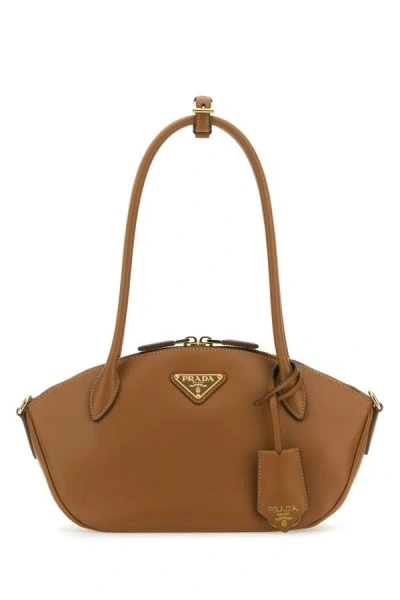 Prada Woman Caramel Leather Small Handbag In Brown