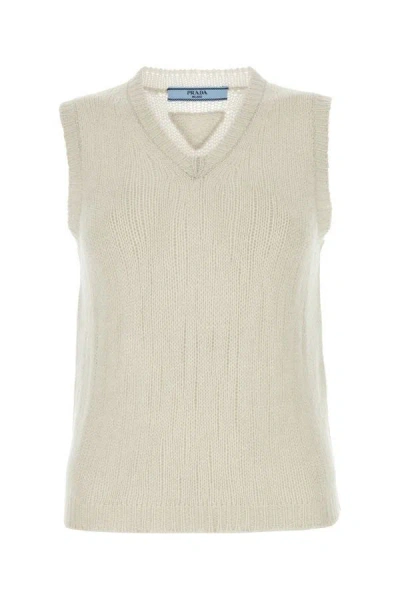 PRADA PRADA WOMAN CHALK CASHMERE VEST