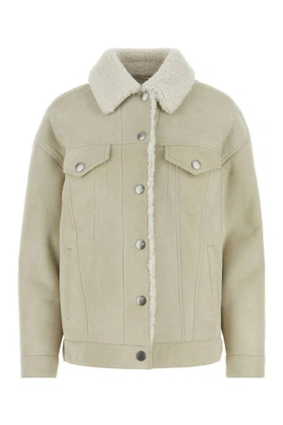 Prada Woman Chalk Shearling Jacket In White