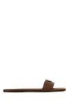 Prada Chocolate Satin Slippers In Brown