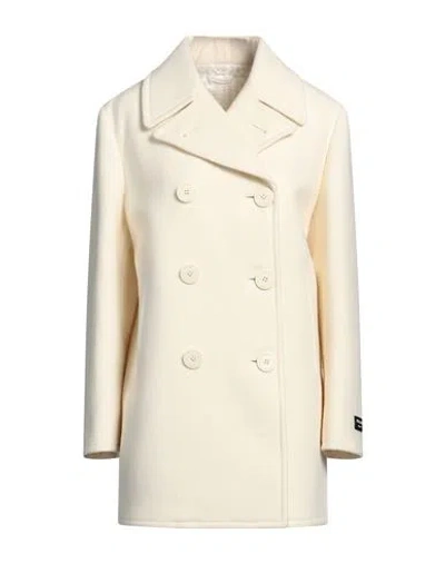 Prada Woman Coat Ivory Size 2 Wool, Polyamide, Lambskin In White