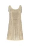 Prada Logo Plaque Embellished Sleeveless Dress In Gold