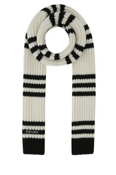 Prada Woman Embroidered Cashmere Scarf In White