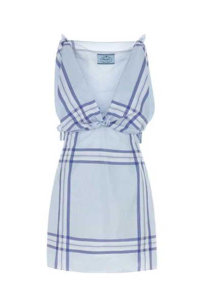 Prada Embroidered Cotton Mini Dres In Animal Print