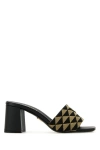 Prada Embroidered Fabric Sandals In Black