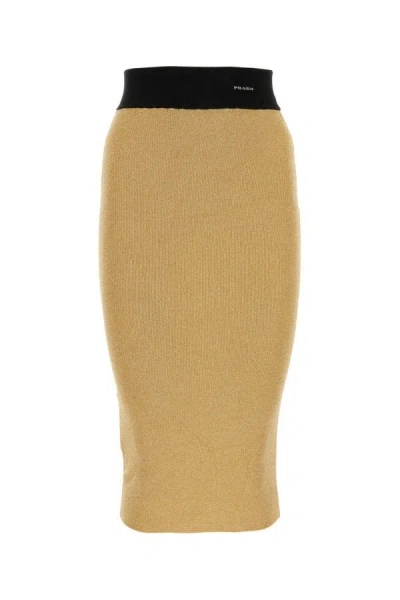 Prada Ribbed Viscose Stretch Skirt In Gold