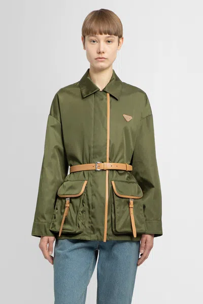 Prada Woman Green Jackets In Gray