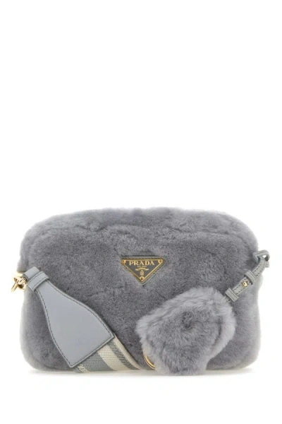 Prada Woman Grey Shearling Crossbody Bag In Gray