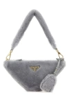 PRADA PRADA WOMAN GREY SHEARLING TRIANGLE HANDBAG