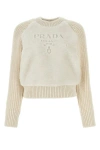 Prada Shearling And Alpaca Crew Neck Sweater In White