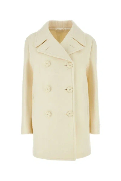 Prada Woman Ivory Wool Blend Coat In White