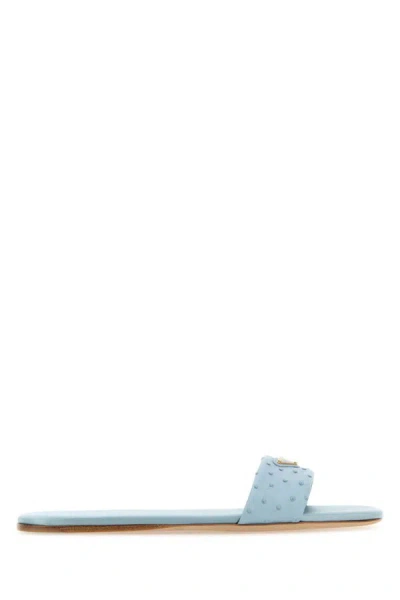 PRADA PRADA WOMEN LIGHT BLUE LEATHER SLIPPERS
