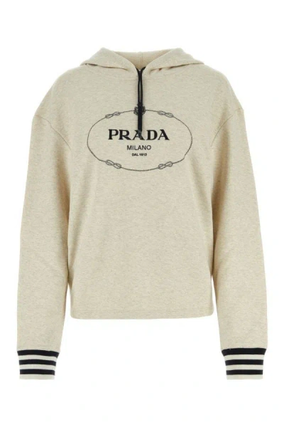Prada Oversized Cotton Fleece Hoodie In Beige