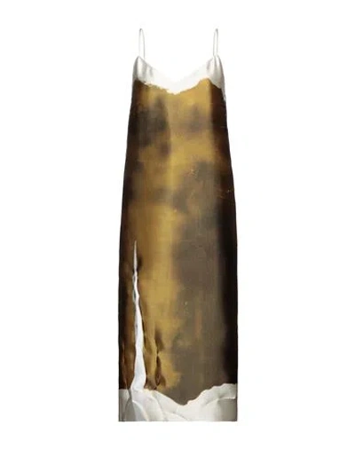 Prada Distressed Silk Midi Dress In Green