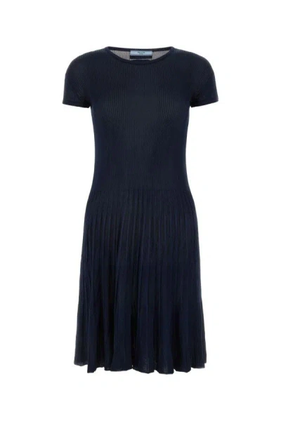 PRADA PRADA WOMAN MIDNIGHT BLUE SILK BLEND DRESS