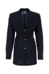 PRADA PRADA WOMAN MIDNIGHT BLUE WOOL BLEND BLAZER